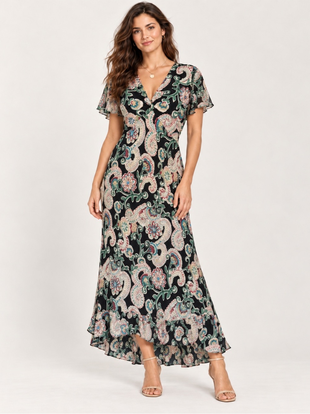 Y2K Lola P Silk Beaded Paisley Floral Maxi Dress Size L NWT Boho Whimsigoth